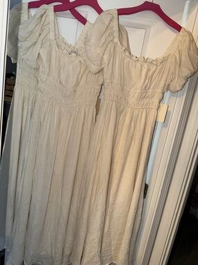 Cream Off-Shoulder Maxi Dress with Puff Sleeves